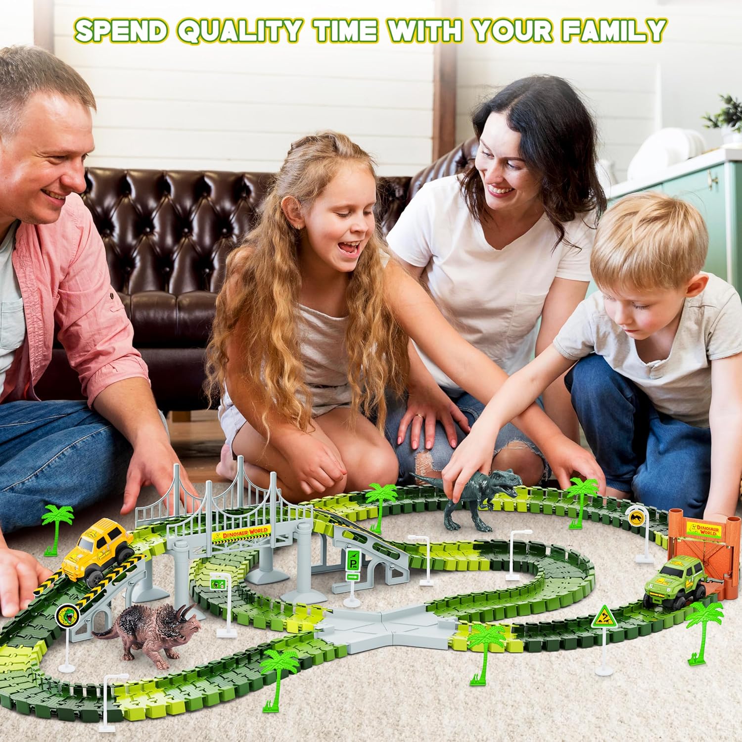 Dinosaur Tracks, 271 PCS Create A Dinosaur World Road Race for Kids Boys Toys Flexible Train Tracks Set with 2 Cool Race Cars and 2 Dinosaur Toys for Age 3 4 5 6 7 8 Year & Up Old Boy Girls Best Gift - Image 7