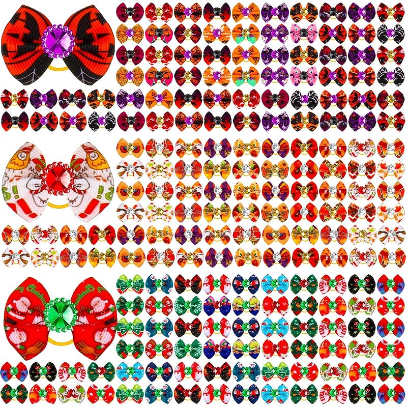 Laços para pelos de cães com elásticos e temas festivos Yunlly, 240 unidades