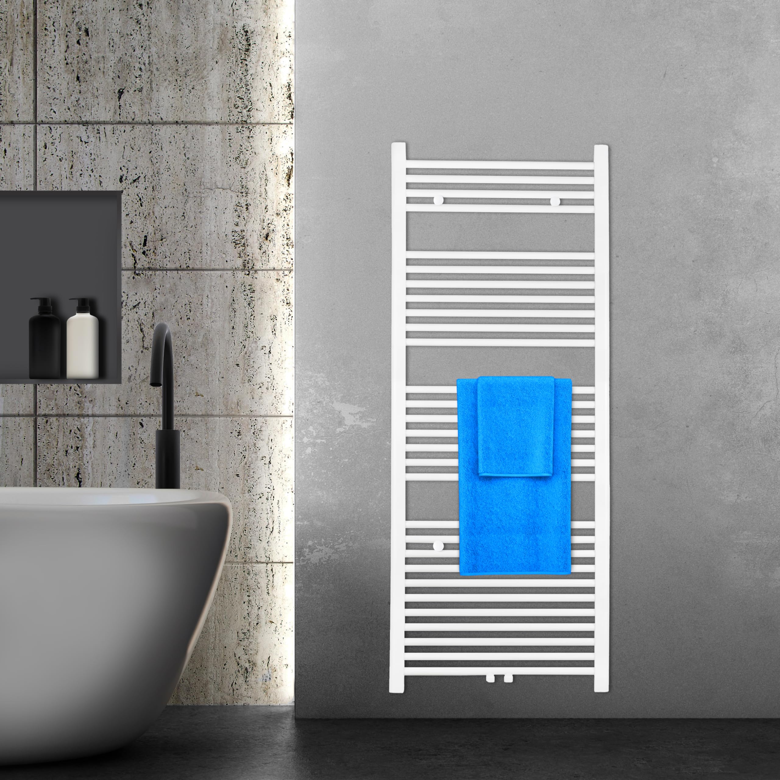 VILSTEIN® Badheizkörper [150x60cm] - Handtuchheizkörper Elektrisch Nutzbar - Handtuchtrockner Badezimmer - Handtuch Heizkörper Bad mit Seitenanschluss - Handtuchheizung - Wandheizkörper (Weiß)