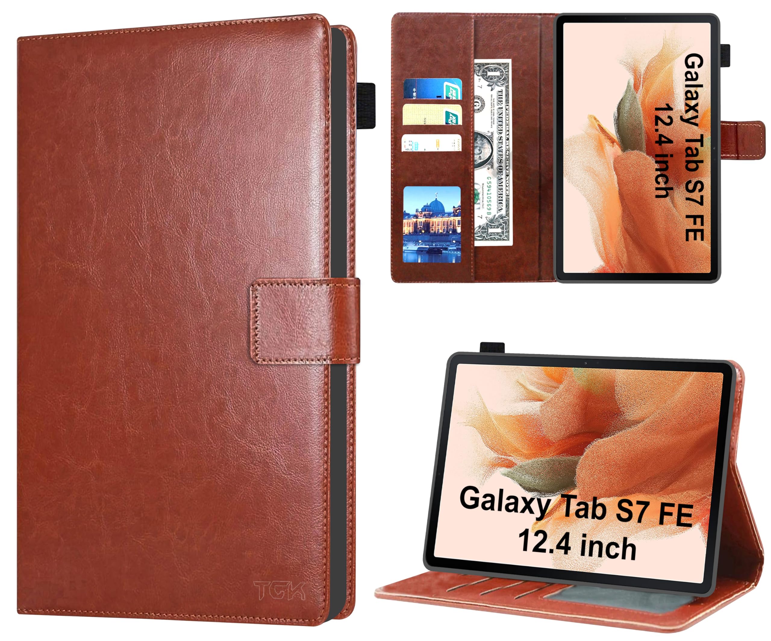TGK Multi Protective Wallet Leather Flip Stand Case Cover for Samsung Galaxy Tab S8 Plus/S7 Plus/S7 FE 12.4 inch, Brown (B09D42WKW7) Amazon Price History, Amazon Price Tracker