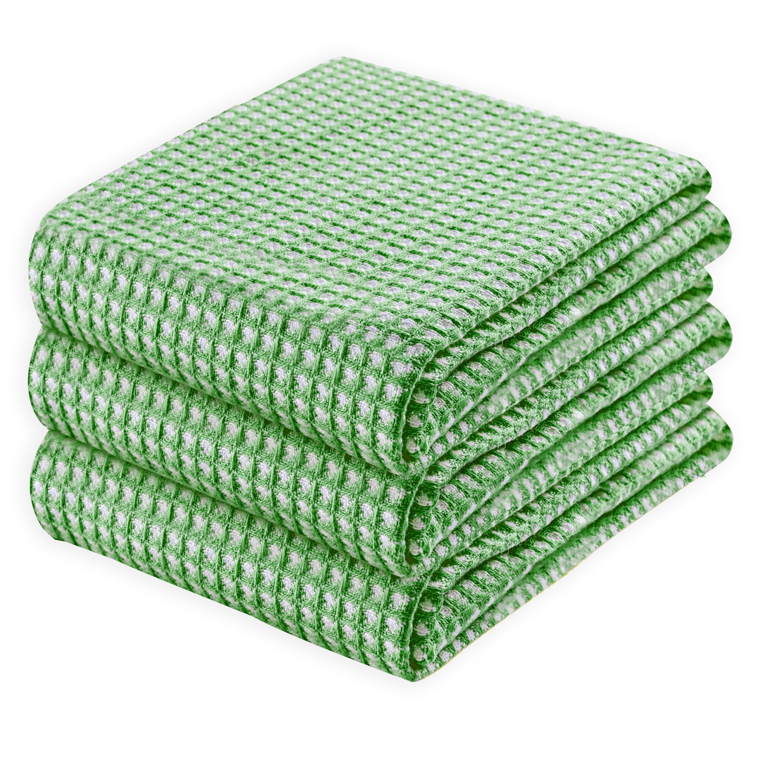 HEIRLOOM COMFORT 100% Cotton Waffle Kitchen Towels - Pack of 3 Absorbent & Quick-Drying Dish Towels - Soft Towels for Drying, Cleaning, Cooking - Washable, Durable, Reusable - 66x40 cm, Mint Green