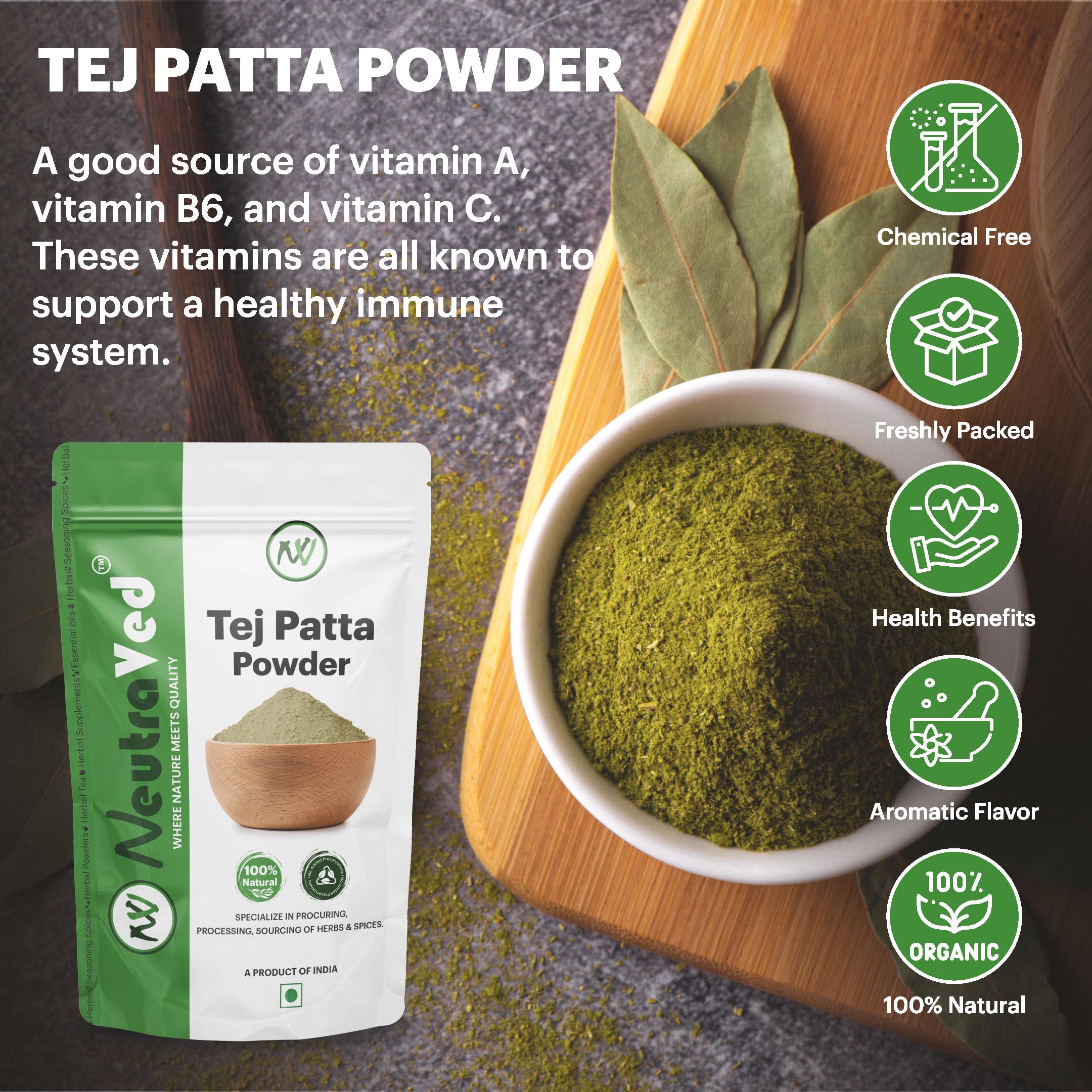 NeutraVed Tej patta Powder, 250 grams | Bay Leaf Powder | Cinnamomum Tamala - Image 5 thumbnail