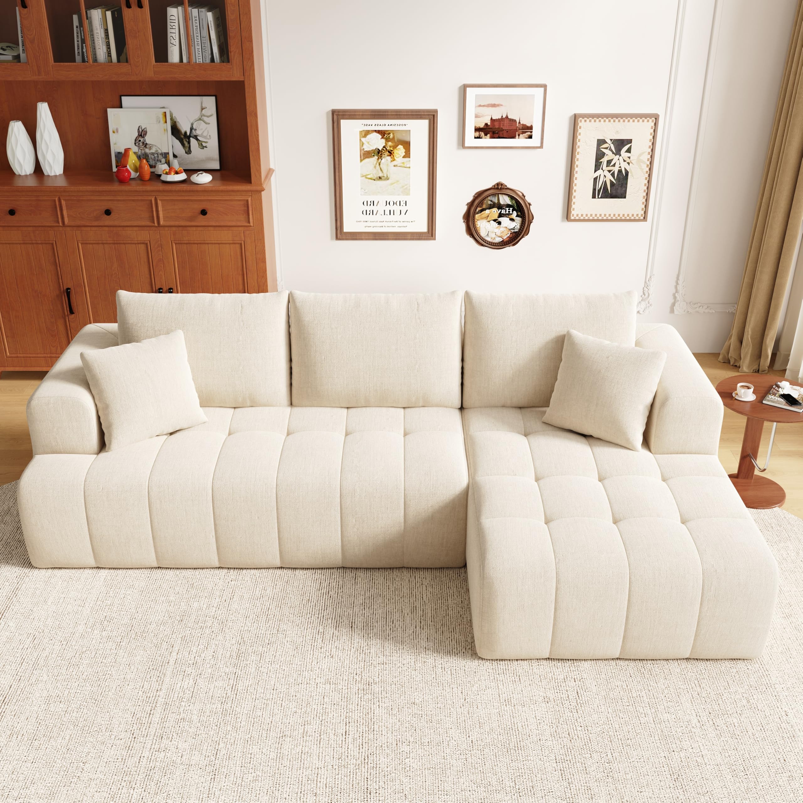 Sapgaks Canapé d'angle Convertible,canapé Convertible 3 Places,canapé 3 Places,modulaire en Forme de L sans Cadre,canapé Nuage Chenille, Librement combinable,Aucun Assemblage requis (Beige-G)