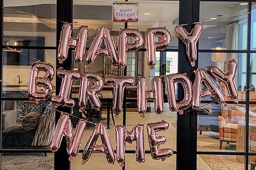 Miniatura 5 de Globo de feliz cumpleaños de oro rosa con nombre personalizado de 16 pulgadas, letras de globos de feliz cumpleaños con juego de letras A-Z y letras