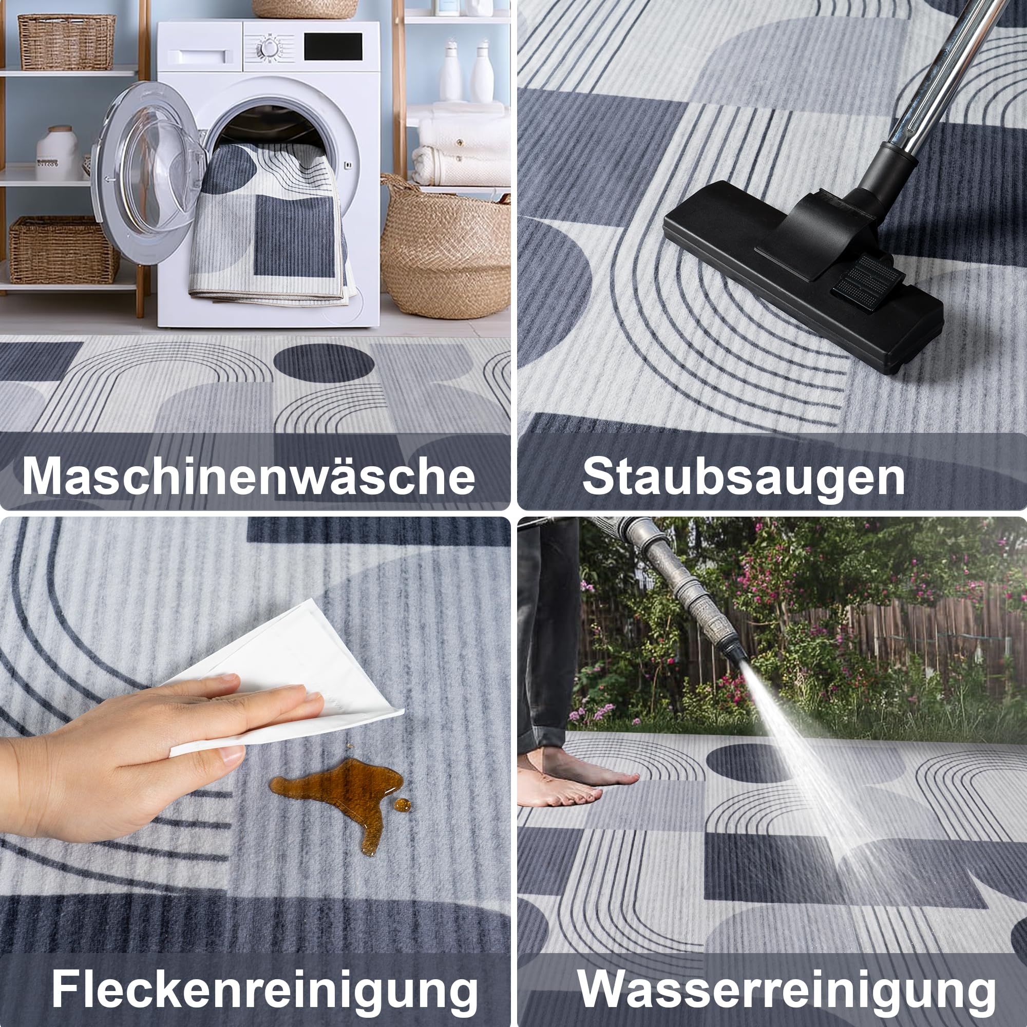 Abstraktem Waschbarer Teppich Wohnzimmer, 200x230 cm Anthrazit | Groß Muster Kurzflor Teppich, Wohnzimmerteppich Bettvorleger Moderne Carpet für Schlafzimmer Büro Esszimmer Küche Läufer