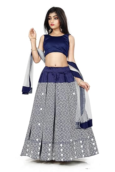Prawah Girl's Taffeta Silk Embroidered Semi-Stitched Lehenga Choli With Dupatta || Ethnic & Wedding Chaniya Choli For Girls || Blouse Piece || Suitable For 8 To 13 Years