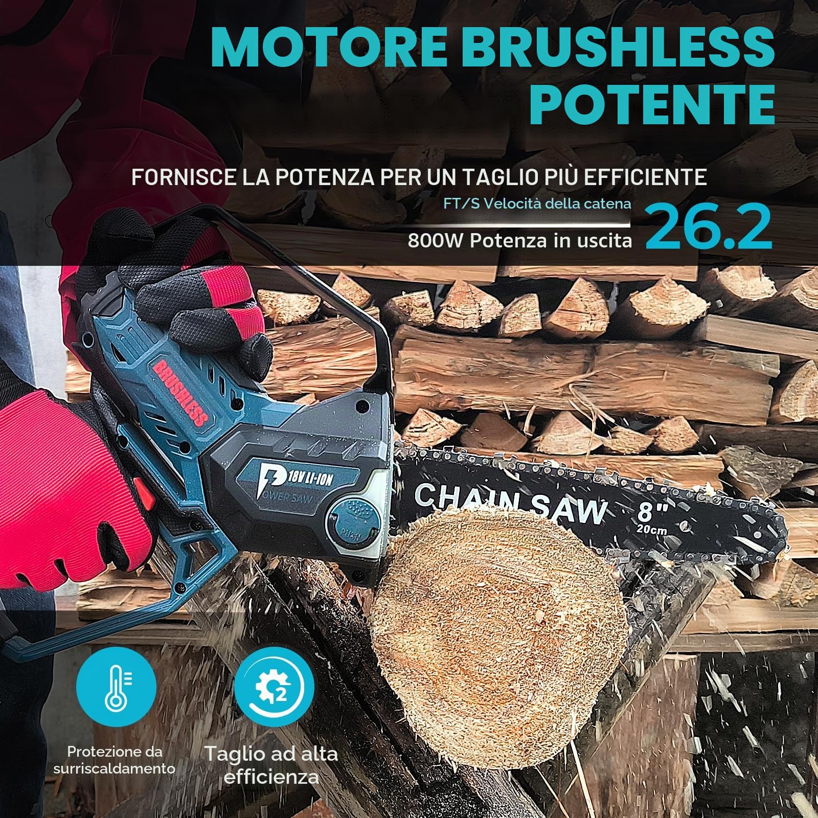 Motosega da 20 cm per batteria Bosch 18V GBA, auto-oliatore, motosega senza fili per potatura senza spazzole da 15 e 20 cm, motosega a batteria mini per taglio del legno, potatura degli alberi (solo