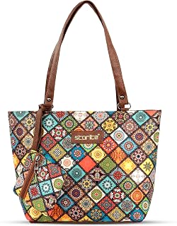 Storite Women's Tote Bag with Leather Handles & Embroidery Printed Handbag with Zip Pockets, Shoulder Tote Bag and Handbag... Price In India