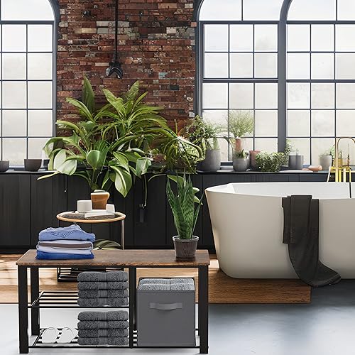 Miniatura 2 de Simple Houseware Banco de zapatos de 2 niveles con parte superior de madera y contenedores de almacenamiento, marrón rústico