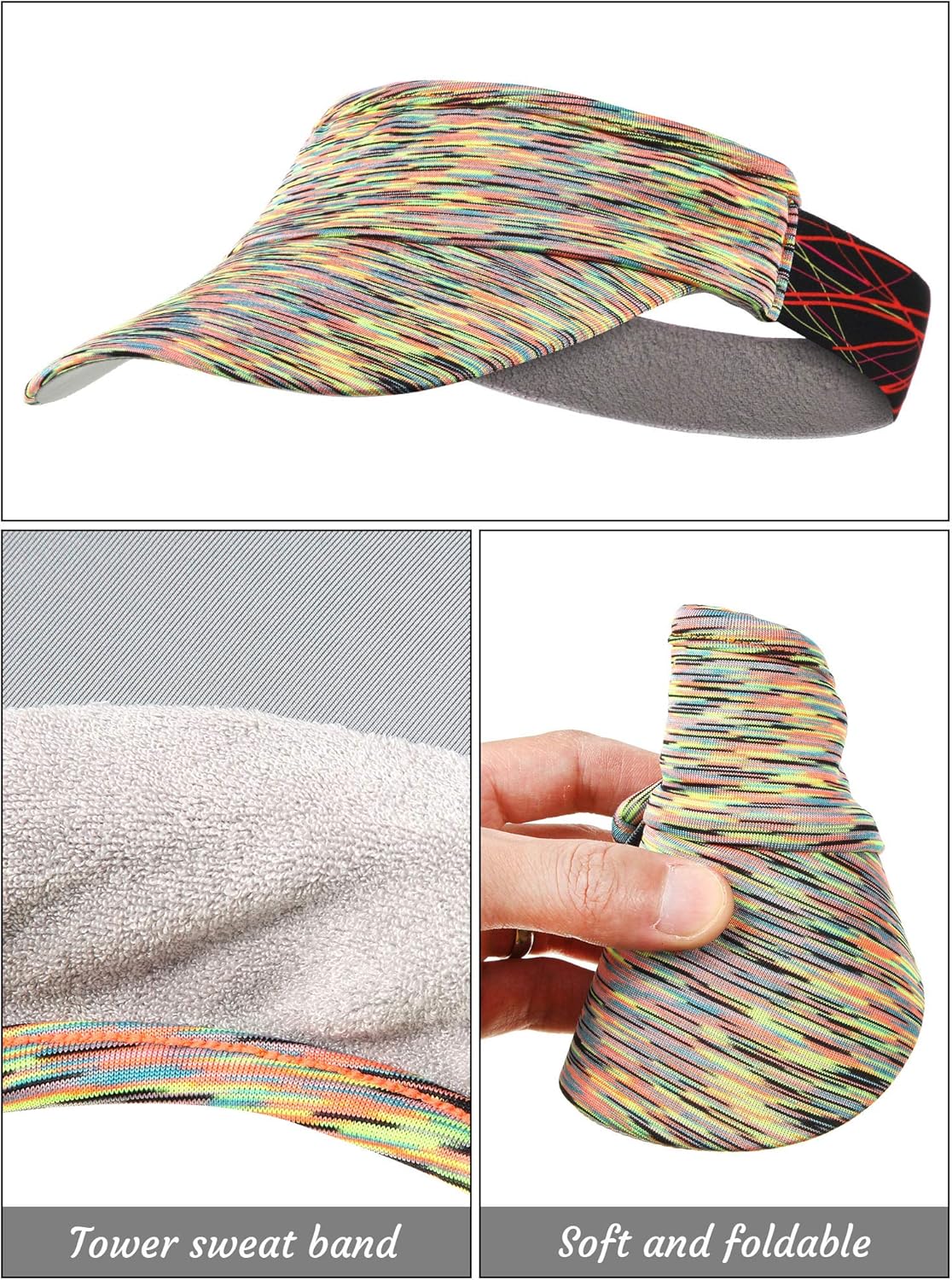 6 Pieces Sport Sun Visor Hat Athletic Visor Cap Adjustable Stretch Band Visor Hat Quick Dry Hat with Sweatband for Women Men Running Jogging Golf Tennis Cycling