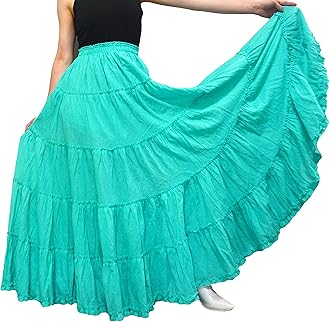 Women's Cotton 5 Tiered A Line Pleated Maxi Skirt Long Boho Gypsy Dance Skirts