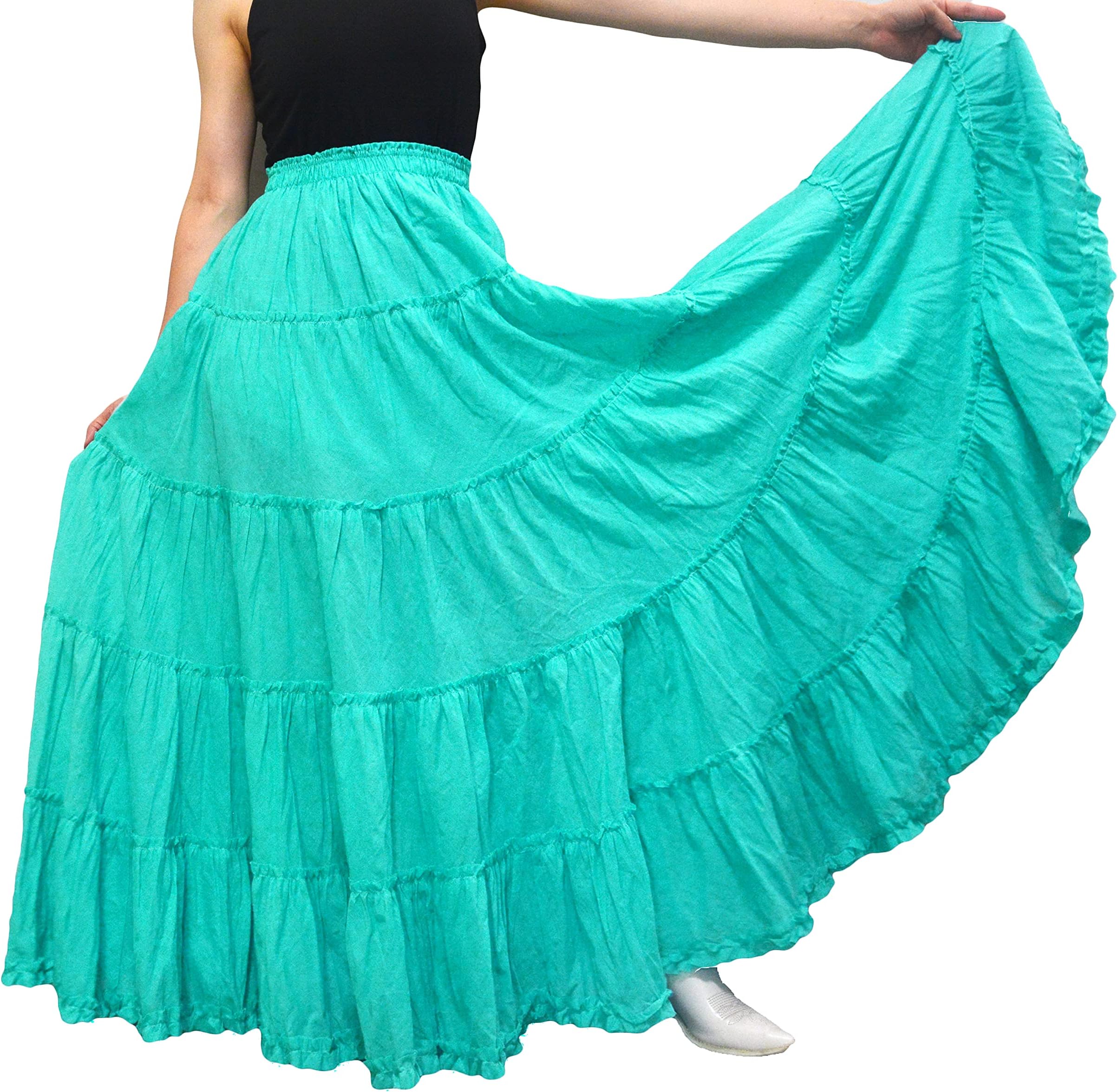 Women's Cotton 5 Tiered A Line Pleated Maxi Skirt Long Boho Gypsy Dance Skirts