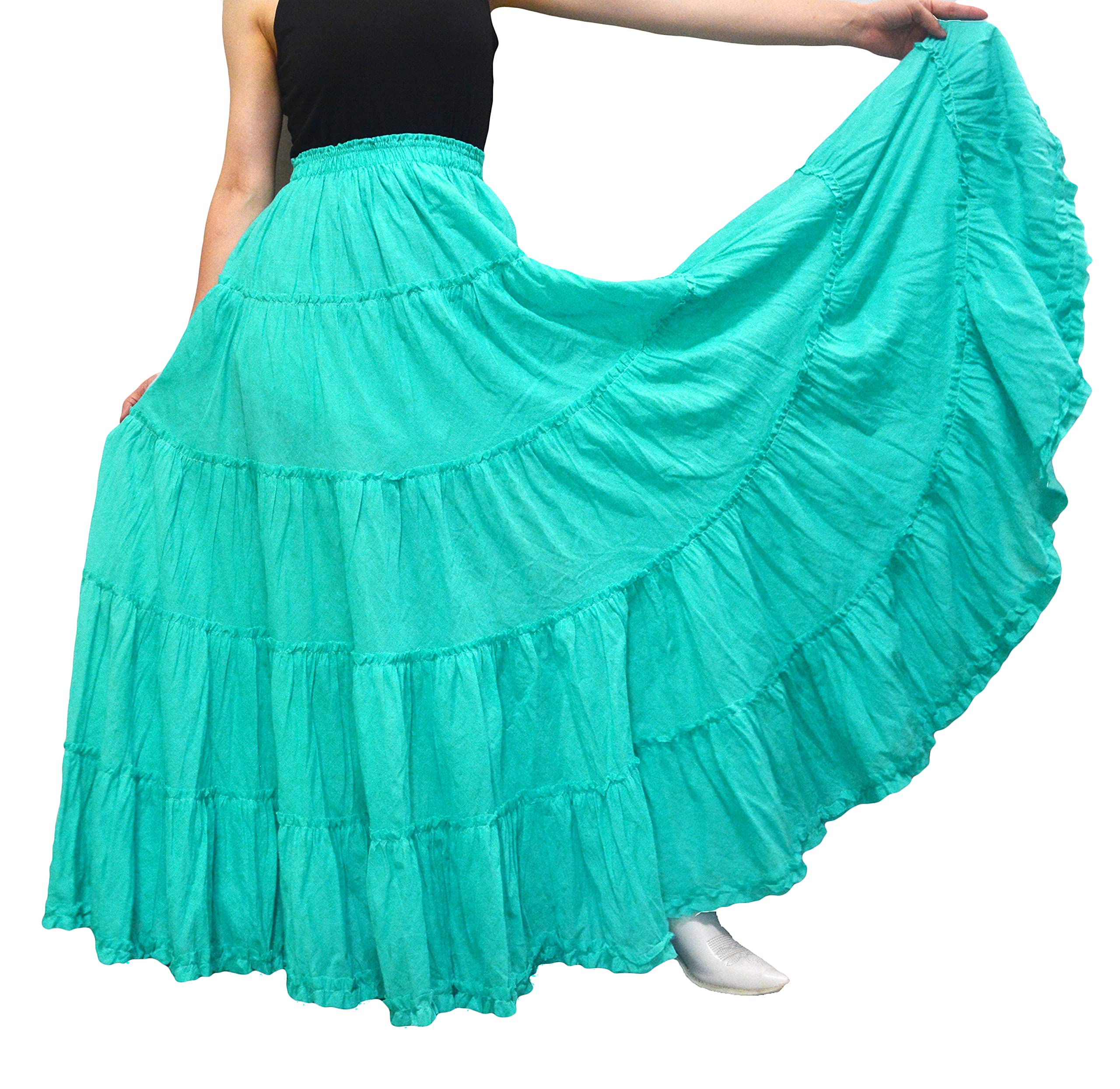 Women's Cotton 5 Tiered A Line Pleated Maxi Skirt Long Boho Gypsy Dance Skirts