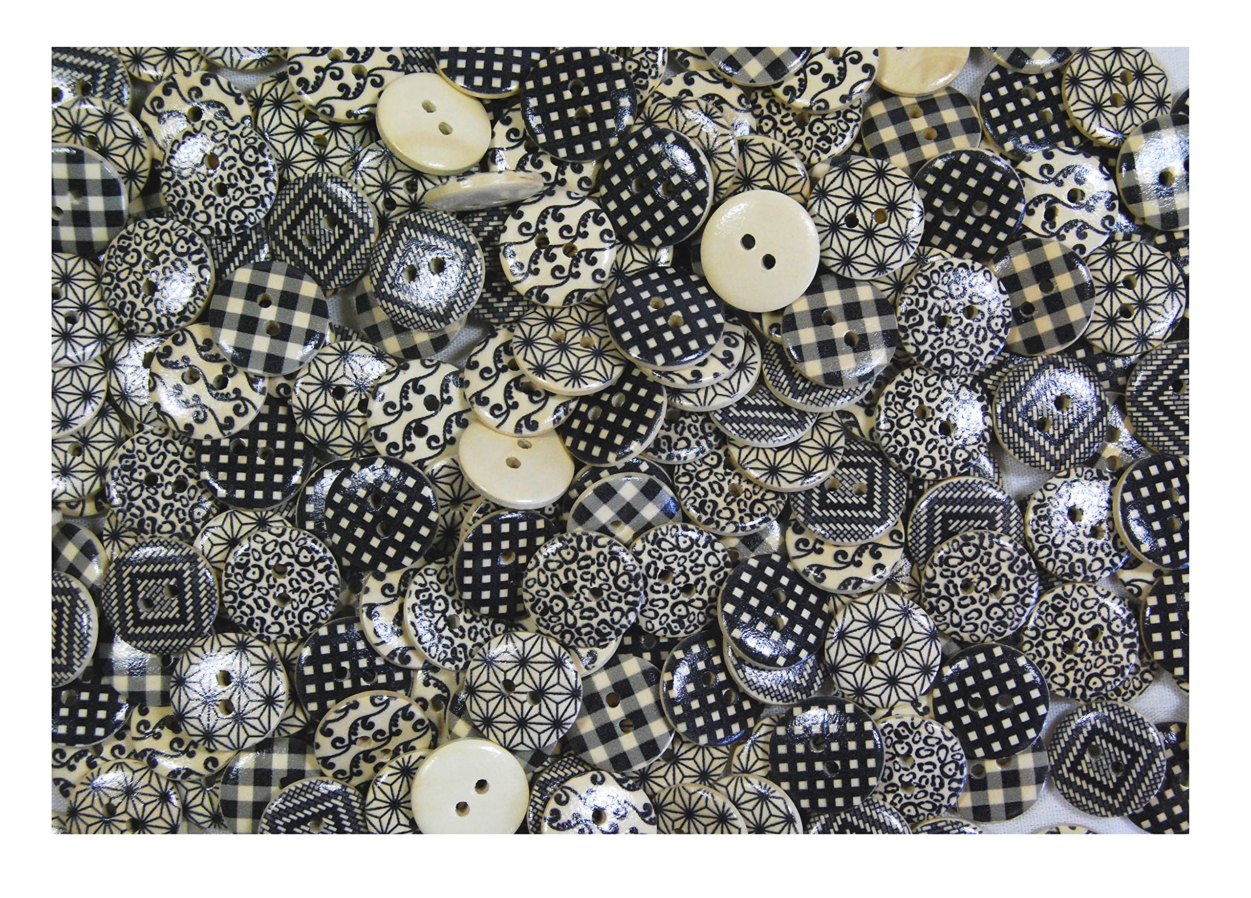 celloexpress Round Wooden Buttons - Multi Patterned Prints - Decorative Buttons (Black 20mm, Pack of 100) โ image 1
