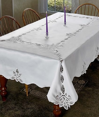 Miniatura 2 de Violet Linen Betenburg Mantel con diseño de encaje, blanco, 70 pulgadas, redondo