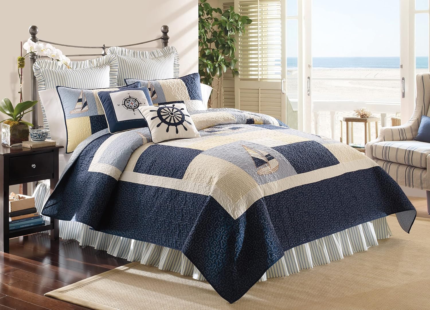 C&F Home Sailing Full and Queen Cotton Lightweight Machine Washable Reversible Quilt Full/Queen Quilt Blue