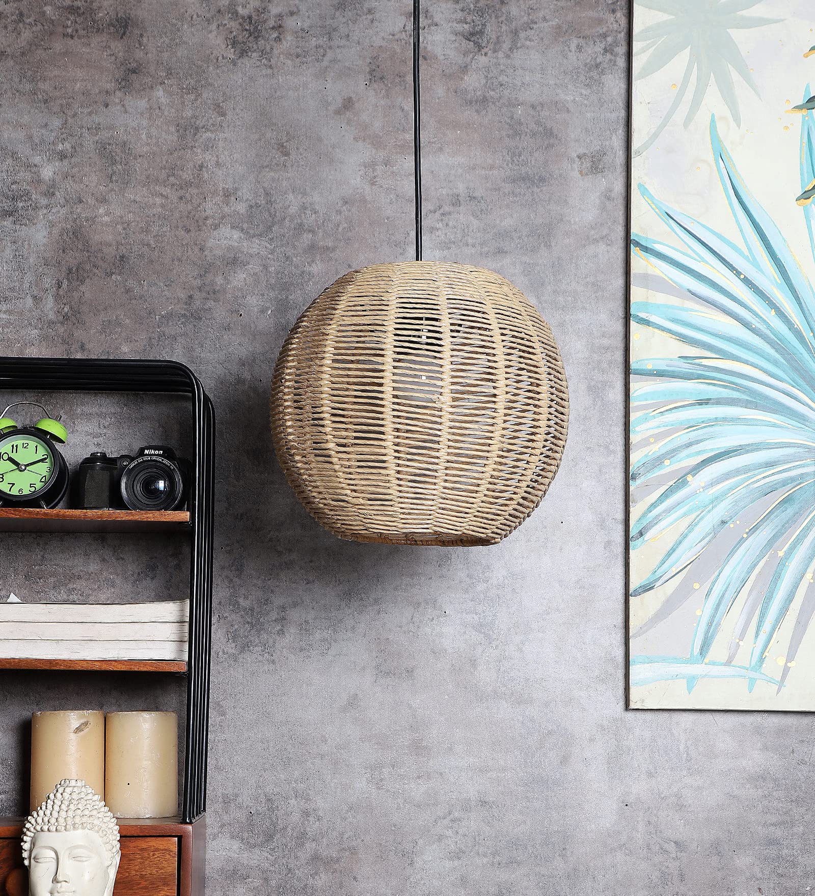 Sponsored Ad - AKWAY Rattan Seagrass Paper Raffia Kauna Grass Wicker Lamp Premium Ceiling Light/Pendant Light Handwoven - 1 Piece (8" Dia x 8'H) (Beige) (Bulb not Included)