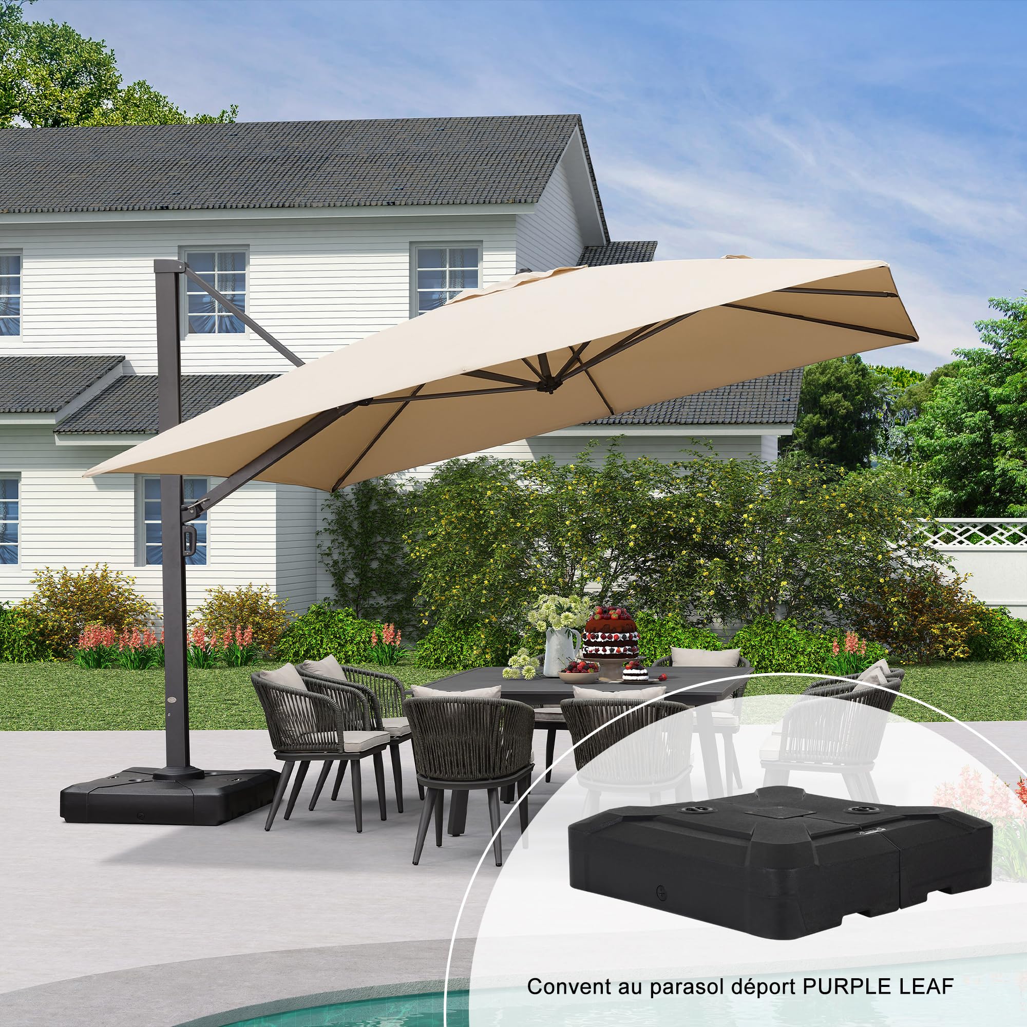 PURPLE LEAF BS150 Pieds de Parasol pour Parasol Déporté, 100 x 100 x 20 cm, Base Robuste et Durable, peut être Rempli D'eau ou de Sable, Jusqu'à, 150 KG