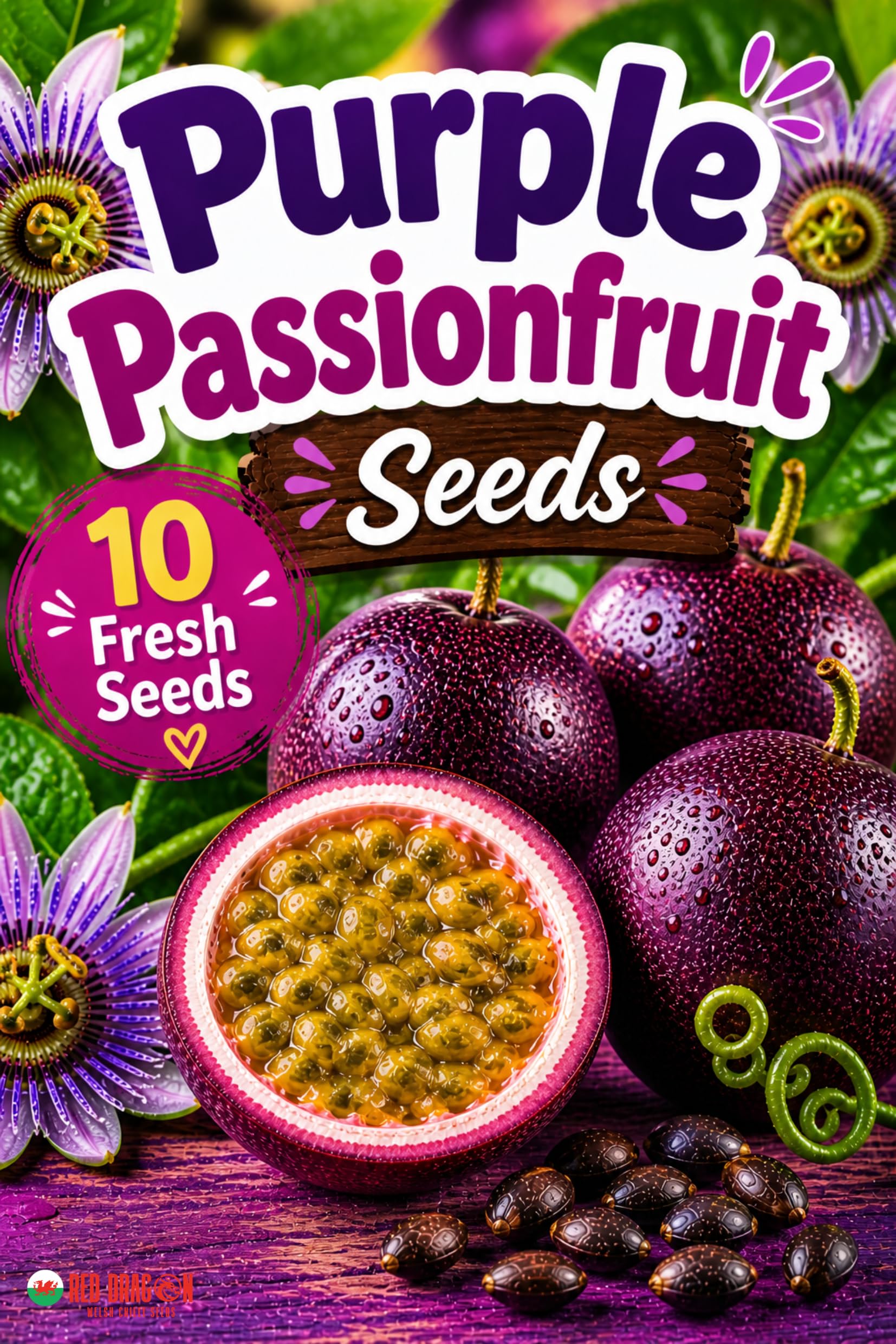 Purple Passion Fruit Seeds – Exotic Tropical Climbing Fruit Plant – Sweet Aromatic Fruits – Fast Growing Vine for Greenhouse, Conservatory & Patio Growing