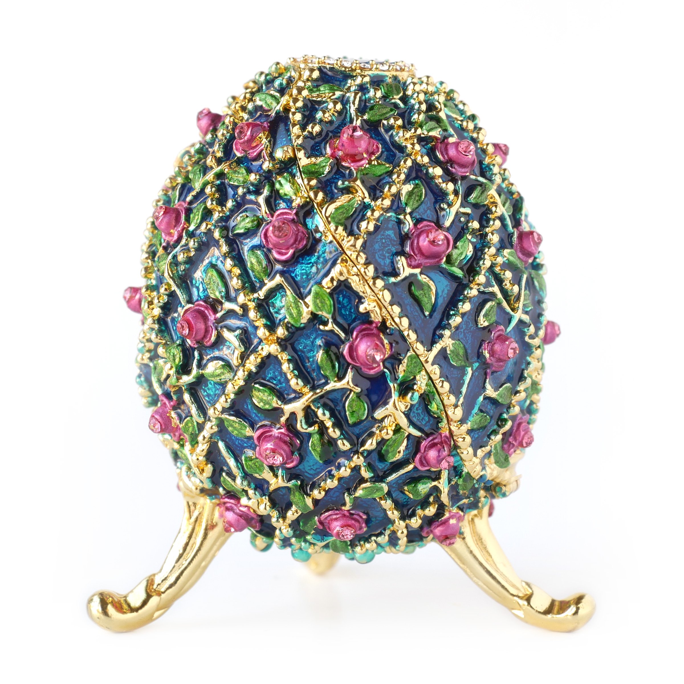 Apropos Hand-Painted Vintage Style Faberge Egg with Rich Enamel and Sparkling Rhinestones Jewelry Trinket Box (Lavender Roses)