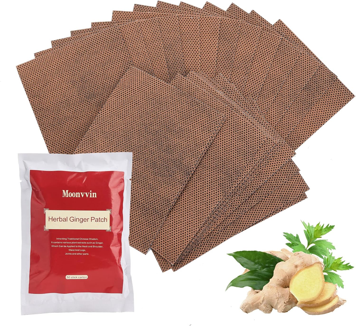 KNONAP 1250Pcs Herbal Ginger Patch, Relieve Pain and Improve Sleep for Lymphatic Drainage, Pain
