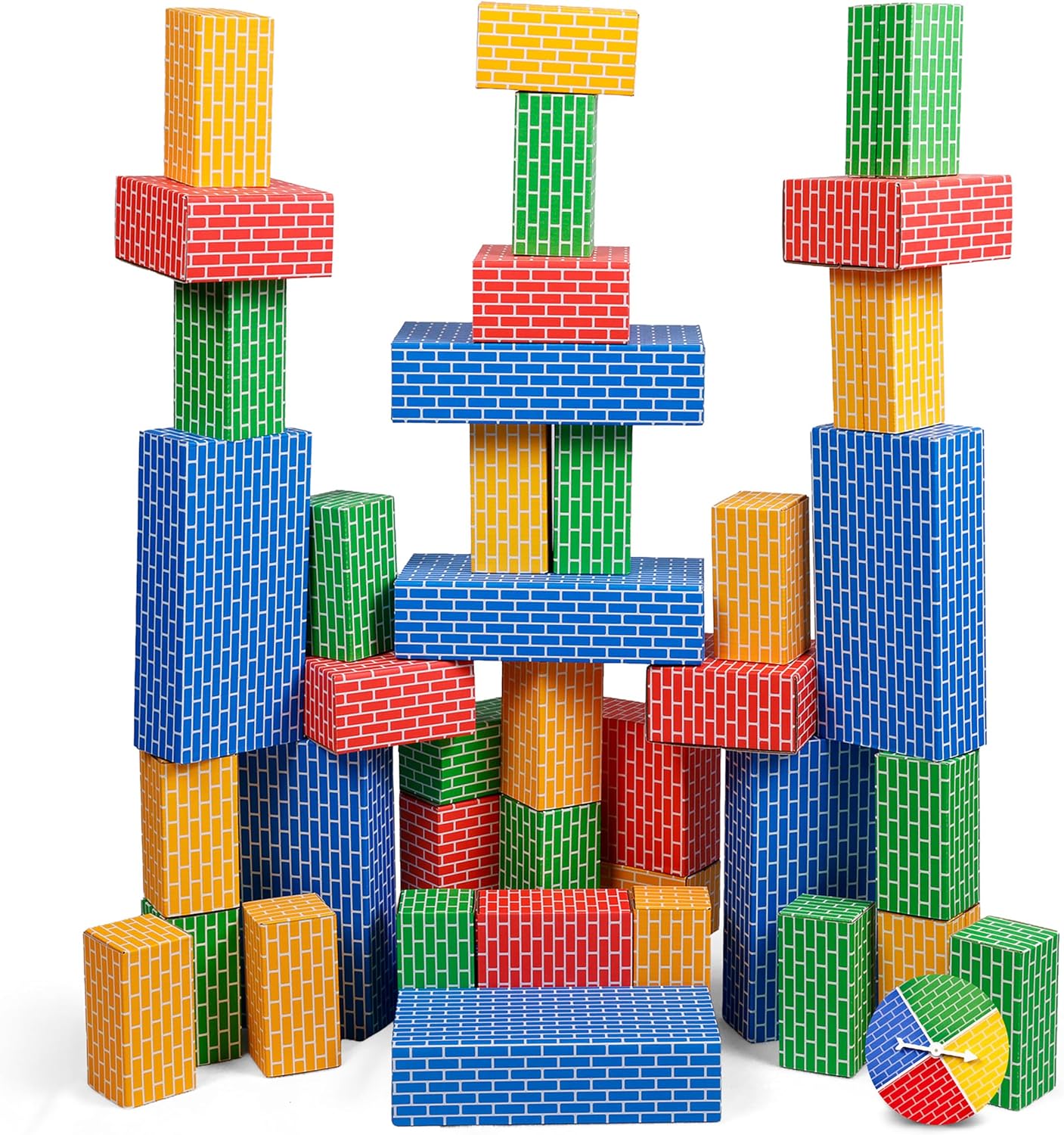 NATIONAL GEOGRAPHIC Kids Jumbo Cardboard Building Blocks – 40 Heavy-Duty Bricks in 3 Sizes, Build & Learn with Game Spinner & Activity Cards for Kids 3+, Indoor Play Construction Toy for STEM Learning