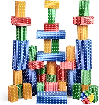 NATIONAL GEOGRAPHIC Kids Jumbo Cardboard Building Blocks 40 Heavy-Duty Bricks in 3 Sizes, Build & Learn with Game Spinner & Activity Cards for Kids 3+, Indoor Play Construction Toy for STEM Learning