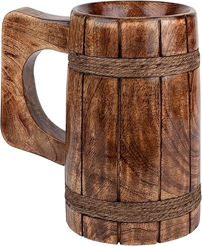 GoCraft Taza de cerveza de madera hecha a mano, acabado de madera quemada, jarra clásica para beber, perfecta para camping, viajes, uso al aire