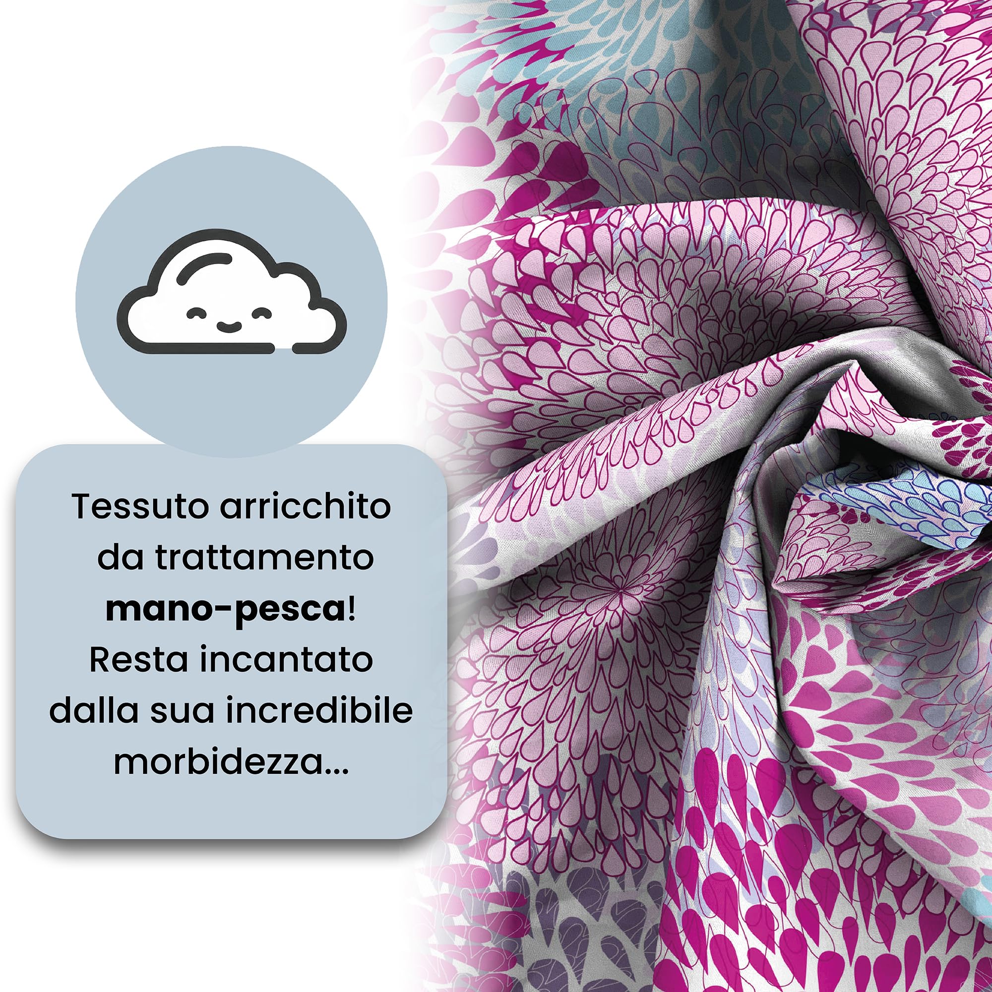 Parure Copripiumino NO STIRO FANTASY - prodotto in Italia - Set Copripiumino - Letto Piazza e Mezza, Microfibra - Sacco 200x200 cm + Patella e Federa 50x80 cm - Soffioni