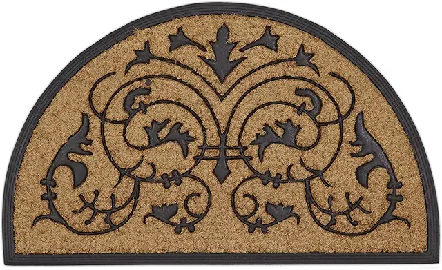 Paillasson chic demi-lune en fibres de coco avec ornements, 100x60 cm, marron