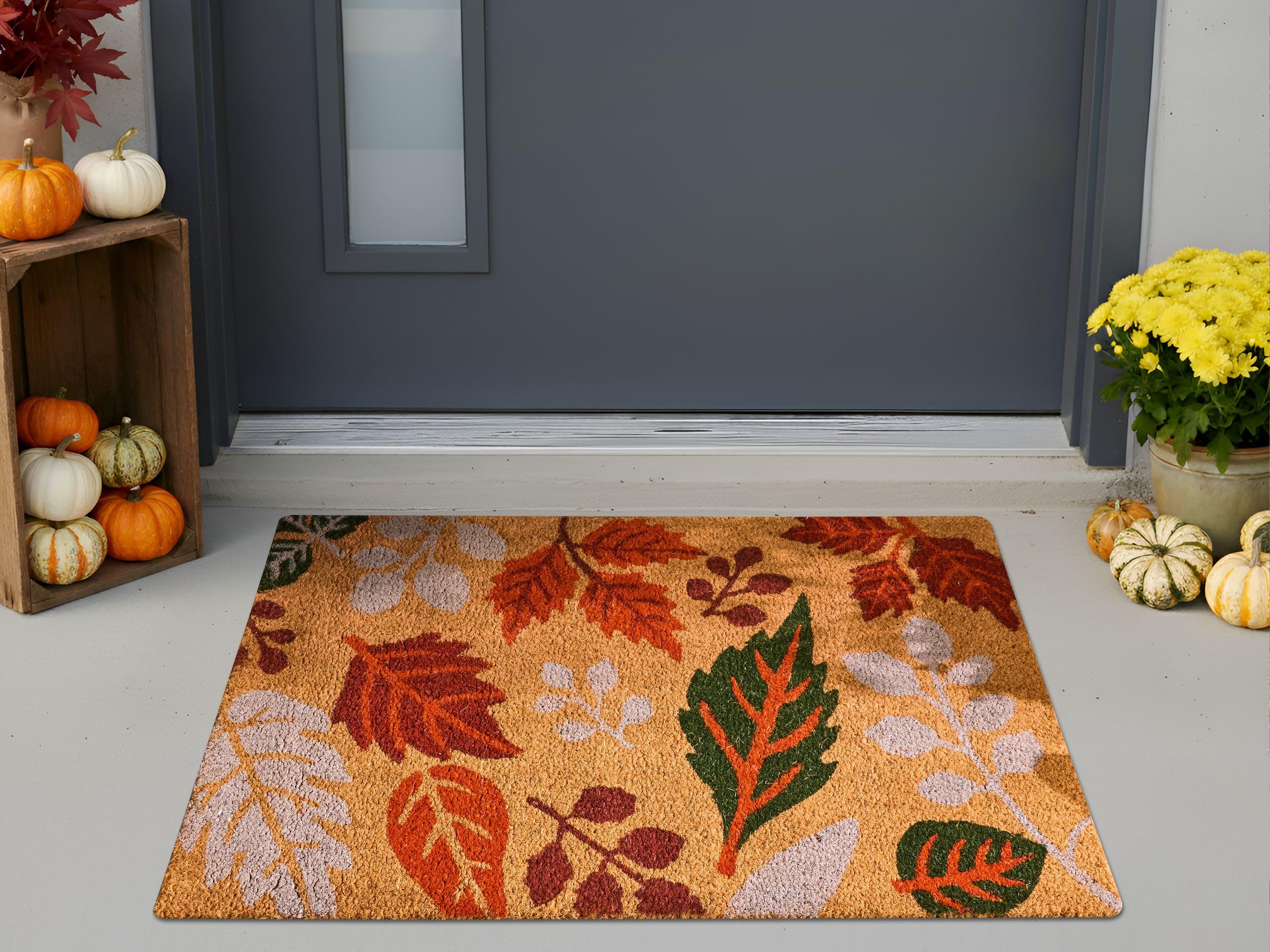 Beliani Paillasson en Fibre de Coco 60 x 90 cm Antidérapant Dessous en PVC Motif Feuilles Multicolore Dagatan