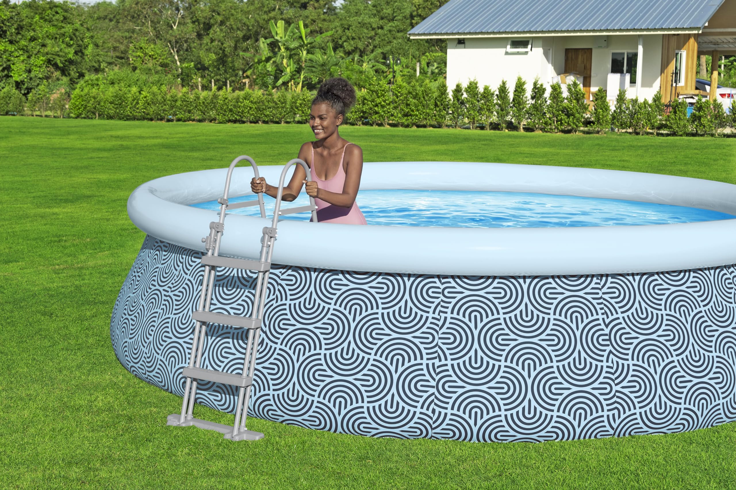 Bestway Piscine Gonflable Ronde Fast Set - 457 cm x 457 cm x 107 cm - Gris