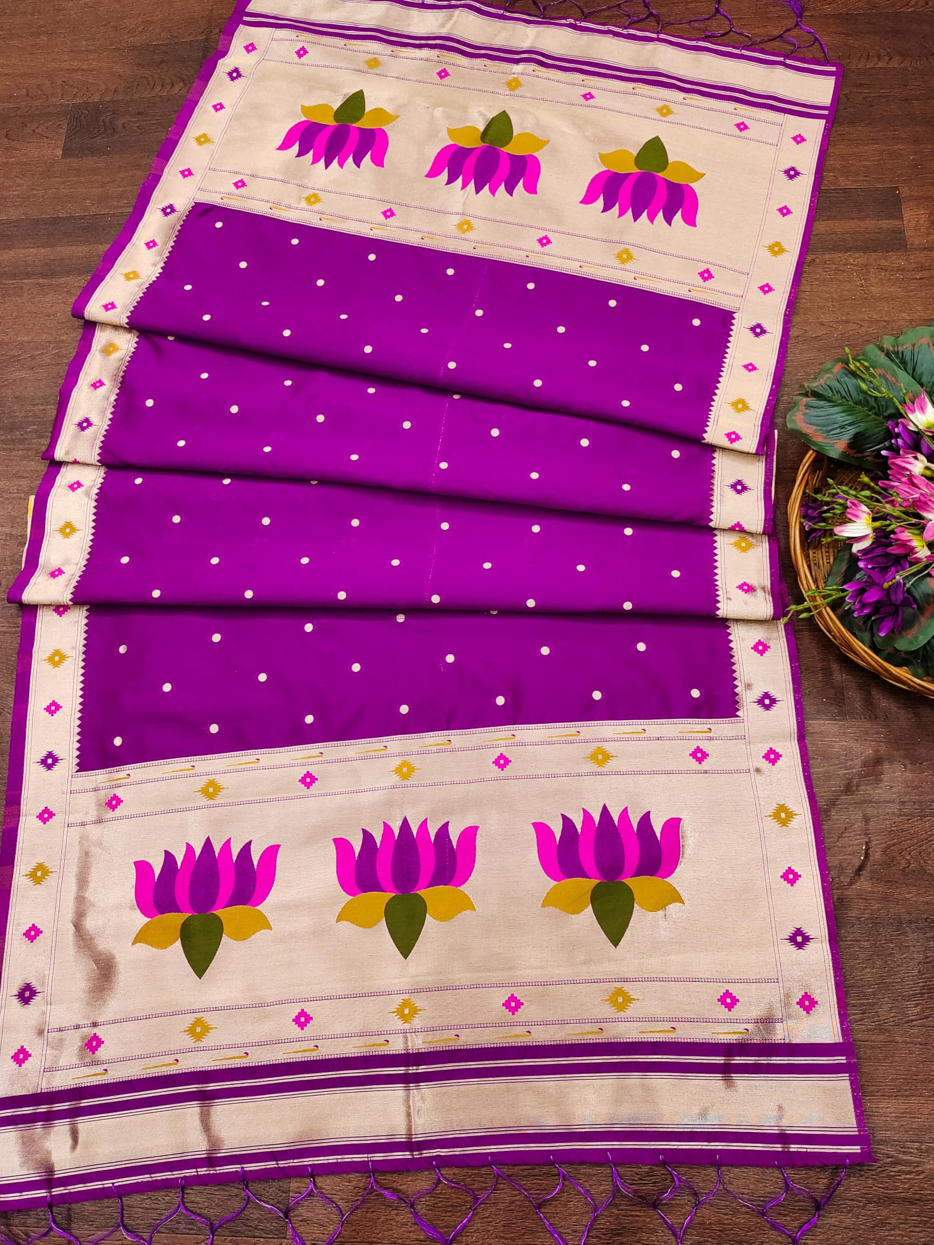 DEVANGI Women's Woven Banarasi Silk Dupatta/Chunni For Women, Floral Print 1 Meter Wide and 2.3 Meter Length Printed Designer Dupatta/Chunni For Girls(OM-DT-67-PURPLE) - Image 3 thumbnail