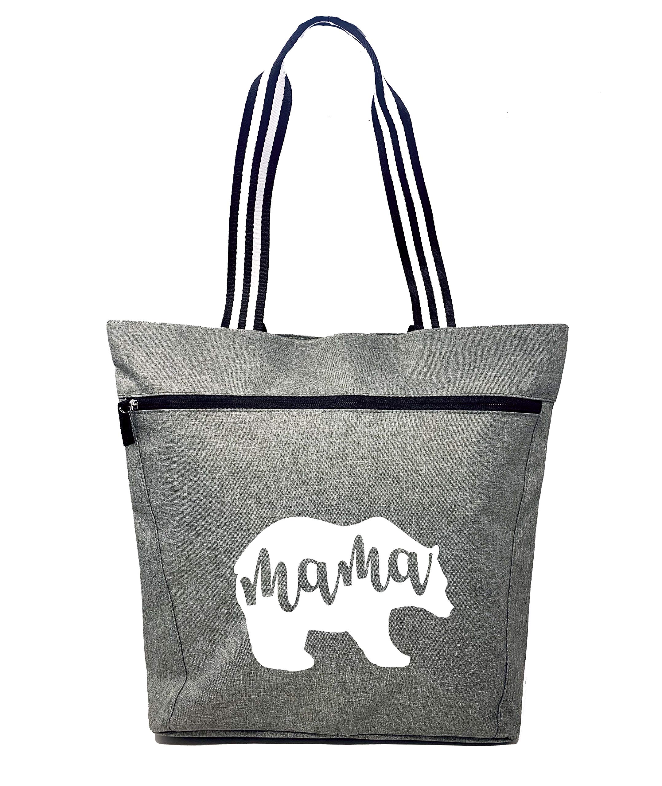 Brooke & Jess Designs Mommy Bag for Hospital - Mama Bear Mom Tote Bag - Mom Bags for Women, Maternity Gift Bags for Mamas, Mama Bear Lexie Gray, Large