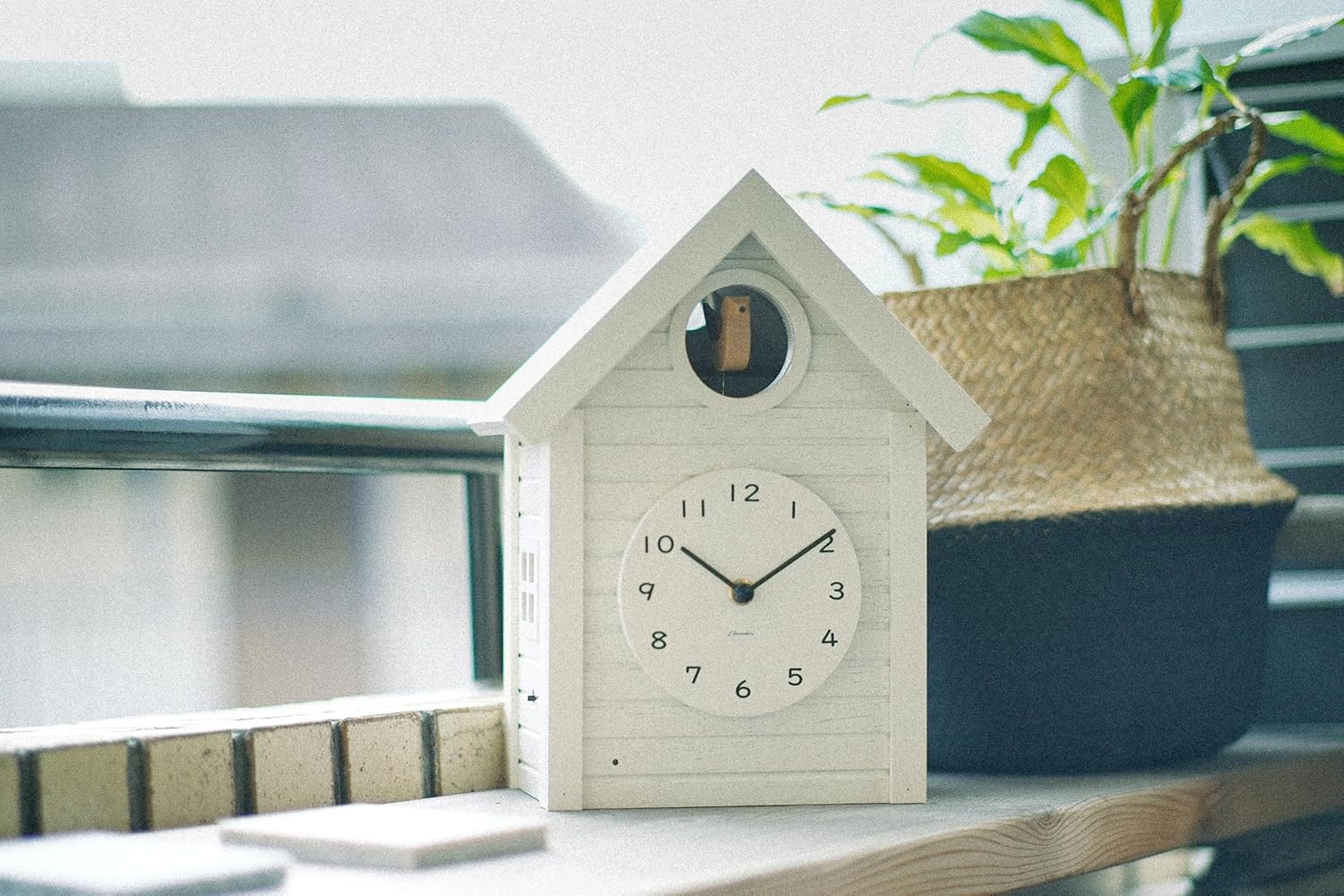 Cuckoo Clock Japanese Handcrafted Solid Wood Pendulum Wall Clock Silent Non-Ticking Hourly Chime Function Battery Operated Modern Decorative for Living Room Bedroom Kids Cuckoo CLOCK CH-059 (WHITE)