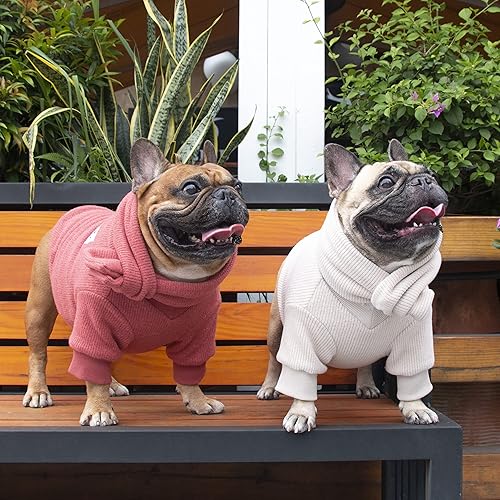 Miniatura 9 de iChoue Suéter cálido de invierno para mascotas, ropa de cuello alto para Bulldog francés, Pug Boston Terrier de pana para clima frío, color morado,