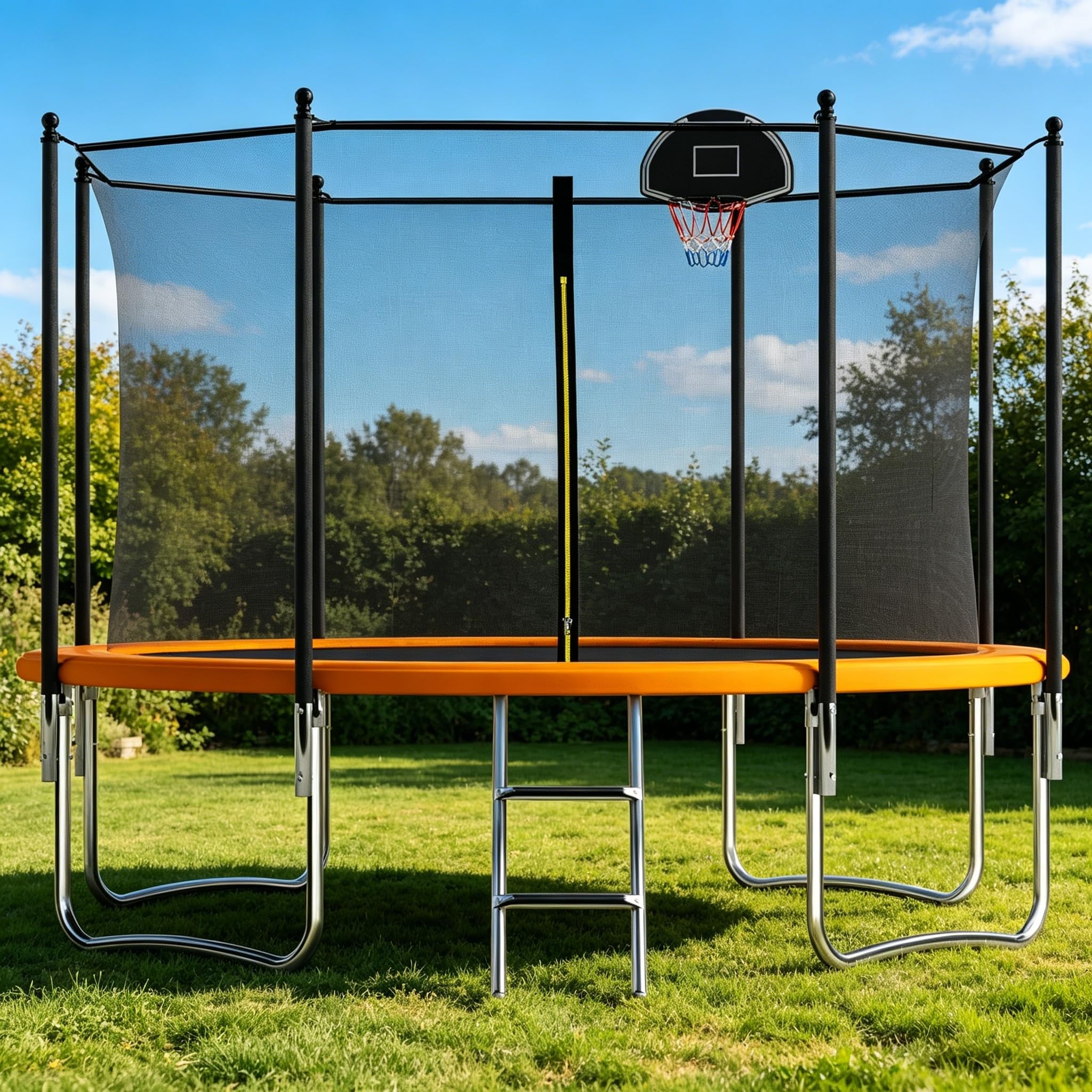 Trampoline 12FT Outdoor Trampoline for Kids and Adults,800LBS Weight Capacity, with Basketball Hoop, Safety Enclosure, ASTM Approved