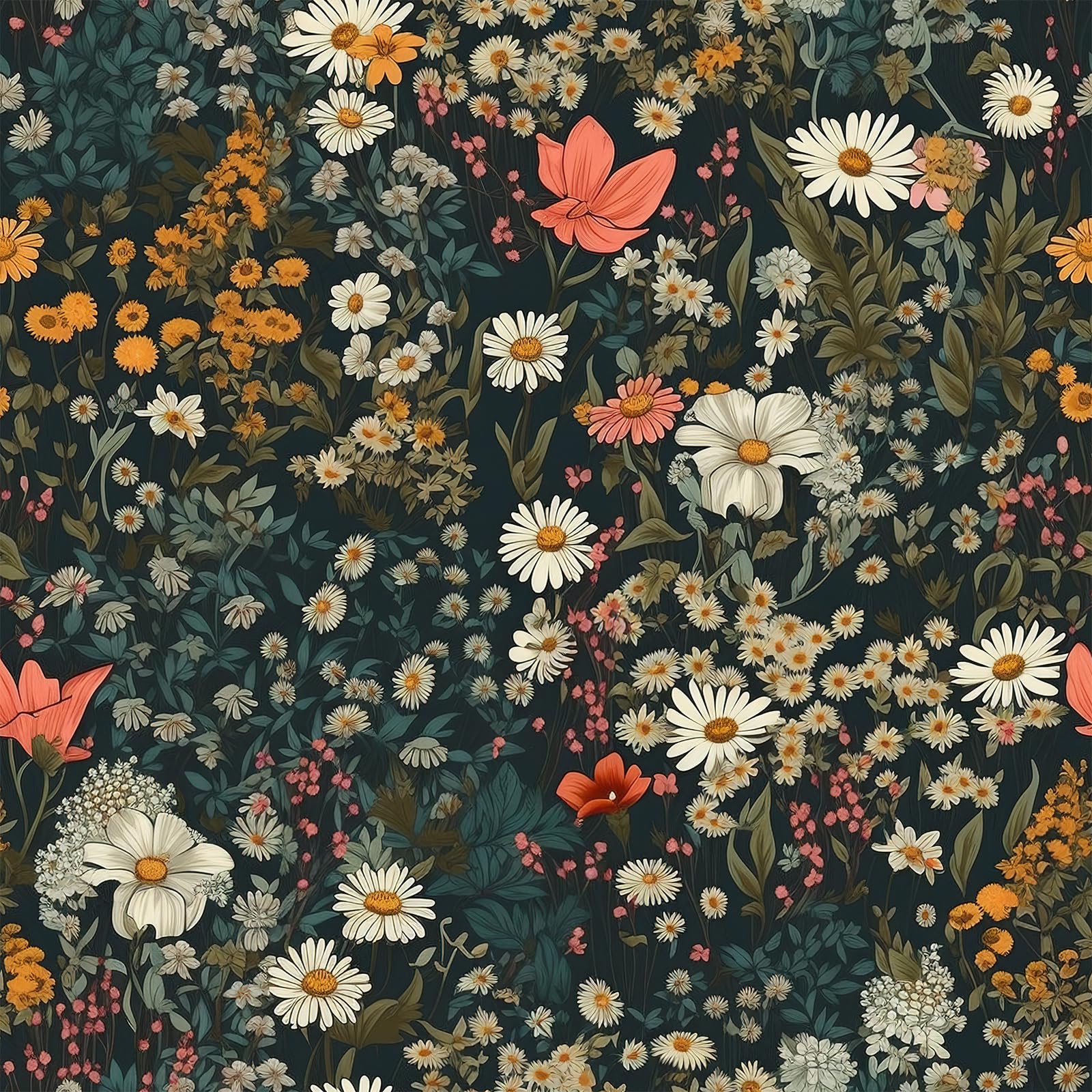 Papel tapiz floral oscuro vinílico y lavable para decoración elegante de paredes de baño y hogar