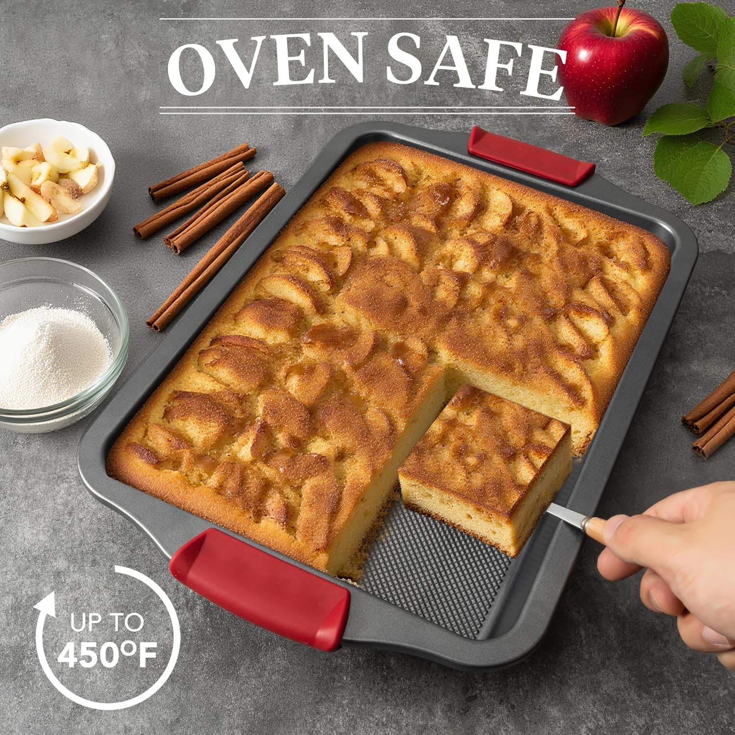 Tiawudi 13" x 9" Cake Pan, 0.8mm Thick Heavy Duty Baking Dish with Diamond Texture Pattern for Even Heating, Nonstick Baking Pan for Bread, Brownie or Lasagna, Cake Mold with Silicone Grip Handles - Image 7