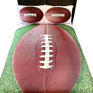 The Fun Home Novelty Company Football 5 PC Kids Full Bed Set with Round Comforter, 2 Pillowcases, Sheet Set, and Large Circle Super Soft Microfiber Flannel Comforter