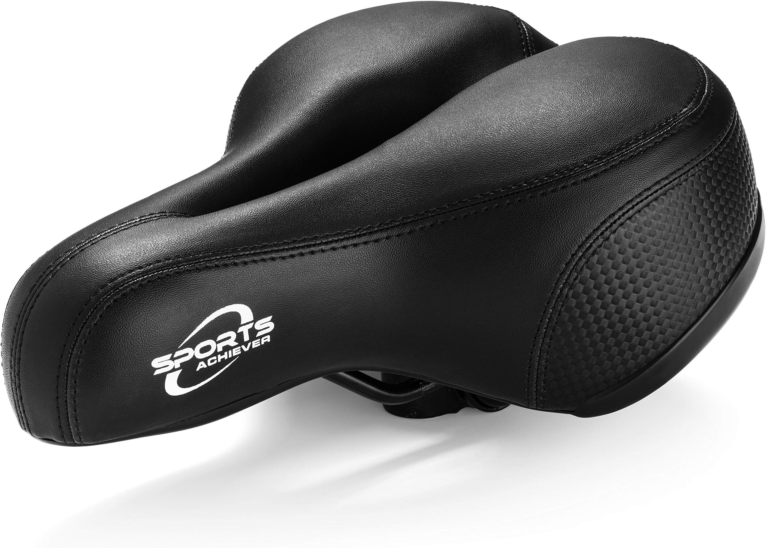SportsAchiever Padded Bike Seat Soft, Ergonomic & Breathable Water-Resistant Bike Saddle Seat w/Shockproof, Durable Ball Base – Adapter, Ankle & Rear Safety Reflectors Included!