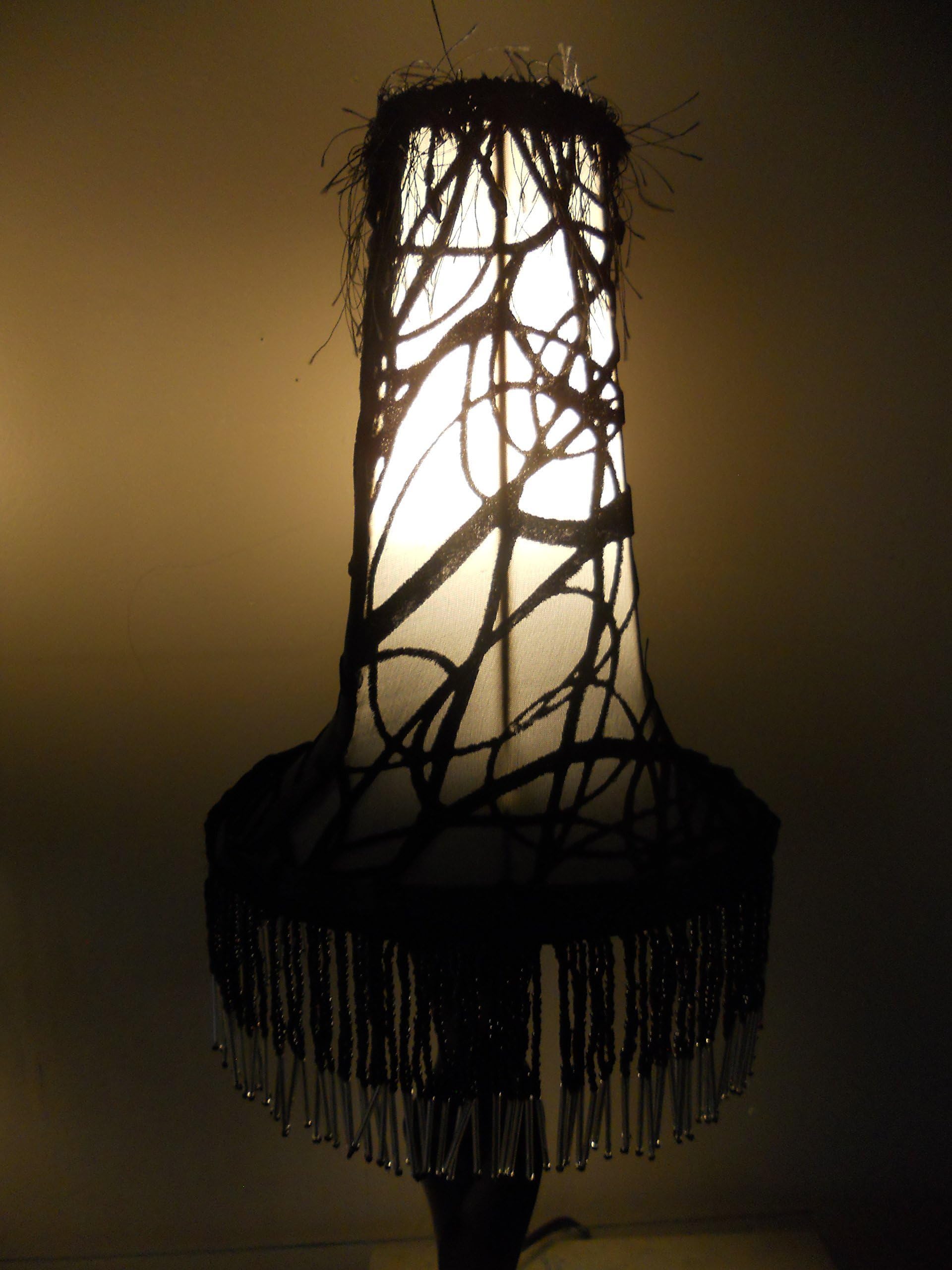 Accent Pair of Lamps, Small Lamp Pair, Black Lamp Shade, Beaded Vintage Handmade, One of a Kind Lampshade - SEXY SWIRLS