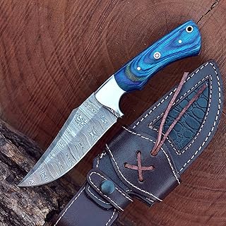 9.25" Overall Length Handmade Damascus Steel Hunting Fixed Blade Skinner Knife With Leather Sheath, Pakkawood Handle BG-133 - BG Knives