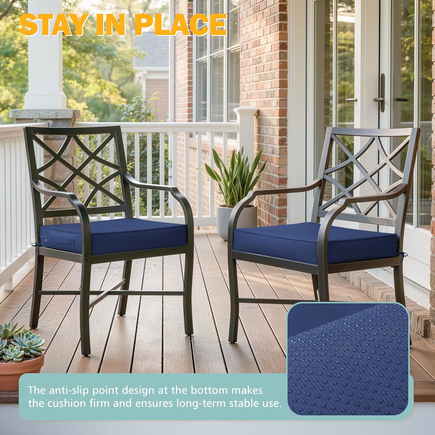 6 Pcs Patio Cushion Covers 24x24x4 Inch Waterproof Outdoor Chair Cushion Covers Replacement for Outdoor Furniture,Anti-Slip Seat Cushion Cover with Handle & Ties,Cover Only,Blue