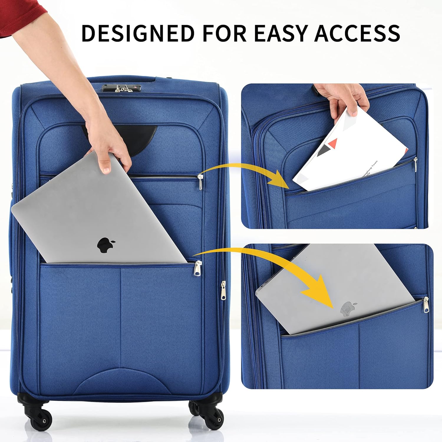 Merax Softside Luggage Set Softshell Lightweight 3 Piece Spinner Suitcase 22" 26" 30" Blue