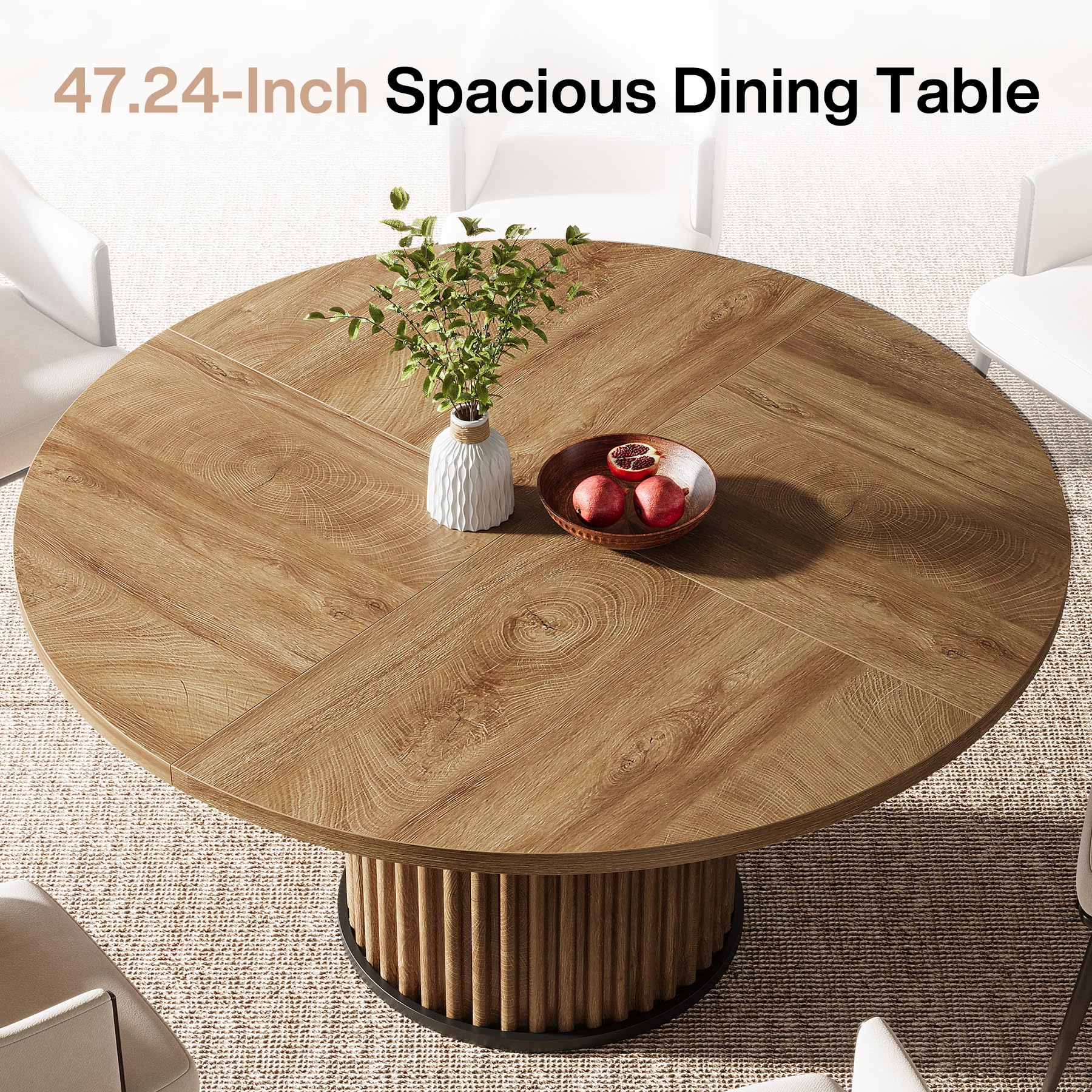 Tribesigns Tavolo da pranzo rotondo, 120 cm, marrone per 4 persone, tavolo da pranzo con robusta struttura in metallo, arredamento moderno