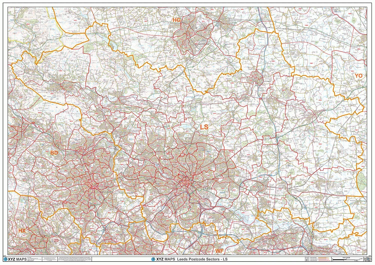 Leeds - LS - Postcode Wall Map - Paper : Amazon.co.uk: Stationery ...