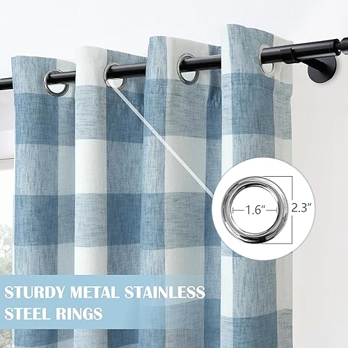 Vista 102 de DriftAway - Cortinas de ojales opacas, patrón a cuadros, forro térmico con aislamiento, blackout, impresas a cuadros, 2 capas, juego de 2 paneles