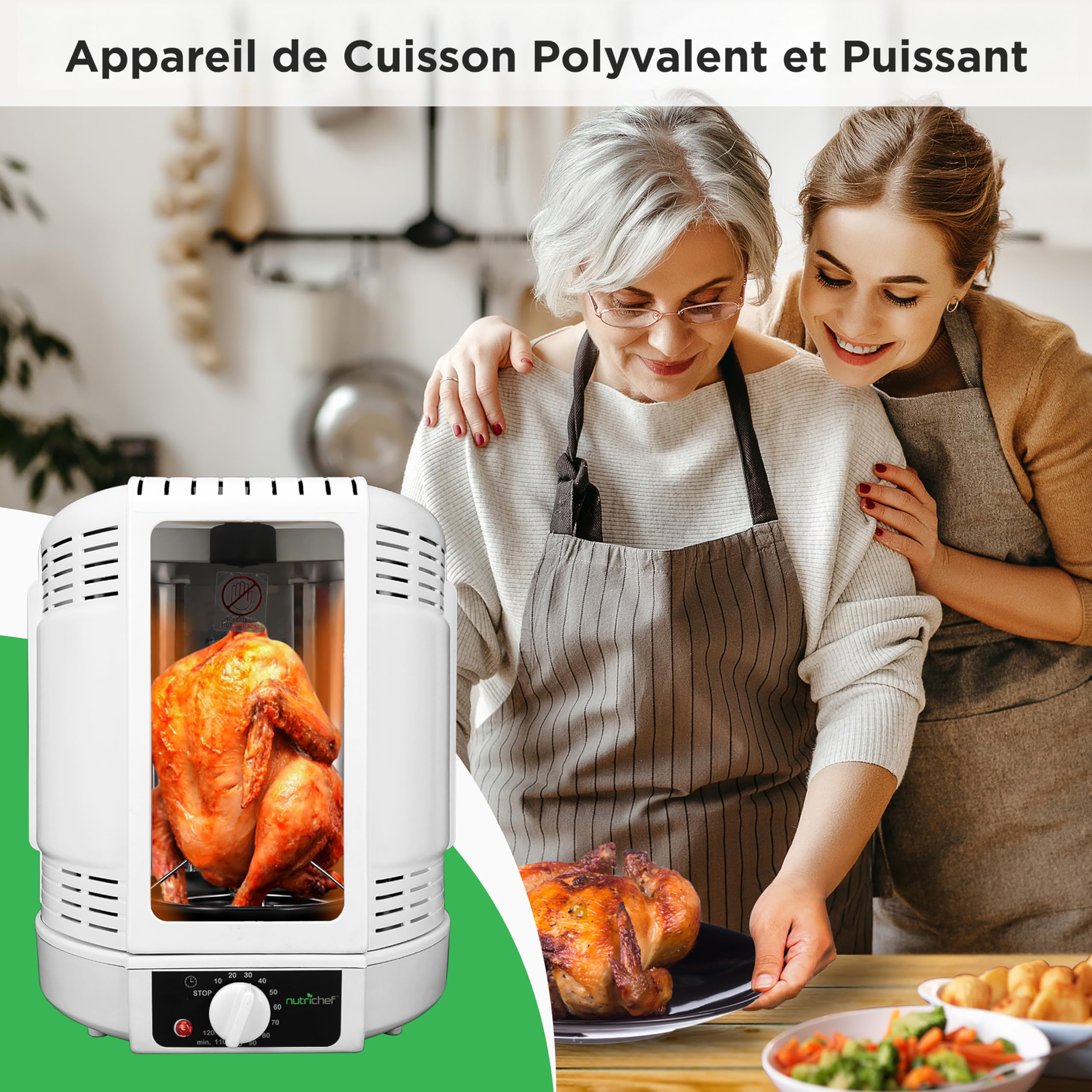 NutriChef Gril Vertical à Rôtissoire – Airfryer Électrique avec Broche Rotative | Mini-Four à Chaleur Tournante, Poulet, Viandes, Döner, Inclus Accessoires