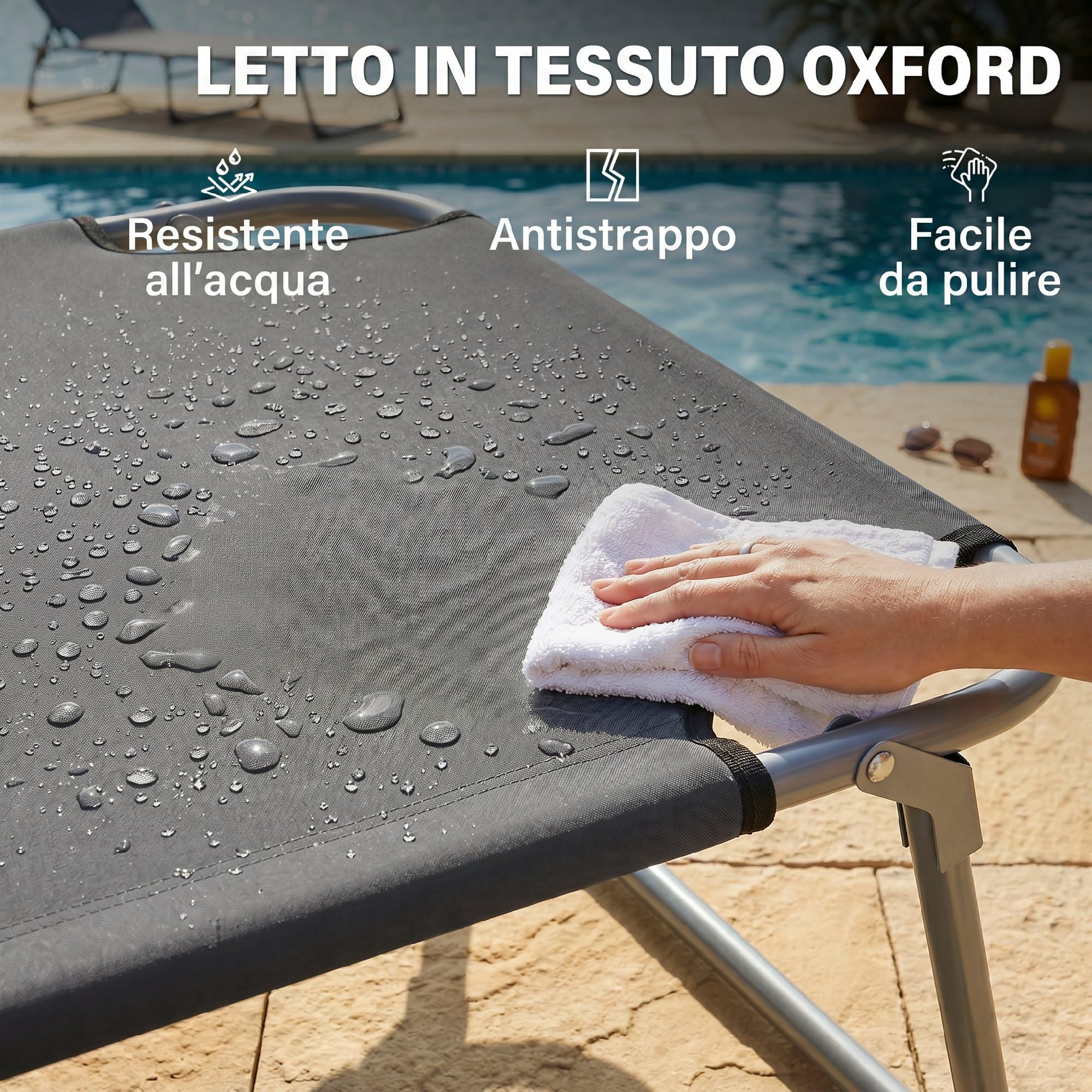Outsunny Sdraio da Giardino Pieghevole con Tettuccio Schienale Regolabile in Tessuto Oxford e Metallo 187x58x36 cm Grigio
